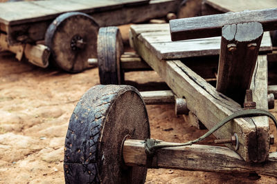 Folk toys, vintage wooden cart,traditional culture of the hmong hill tribe.