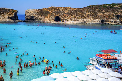 High angle view of people on beach