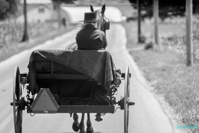 Rear view of a man on road