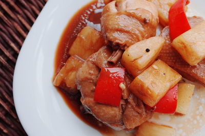 High angle view of food in plate