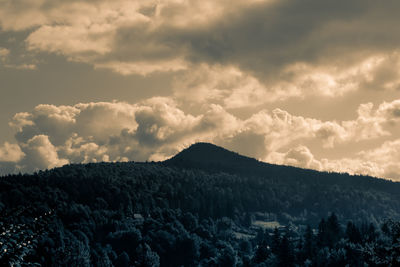 Scenic view of mountains against cloudy sky