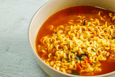 High angle view of soup in bowl