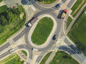 High angle view of cars on street in city