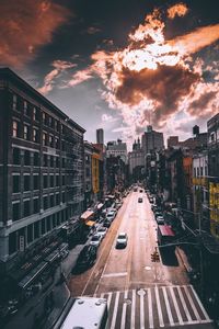 High angle view of street amidst buildings in city