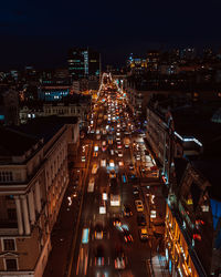 High angle view of illuminated city 