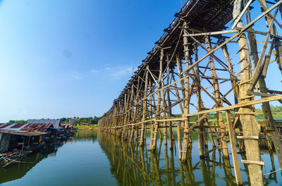 Low angle view of bridge over river against sky