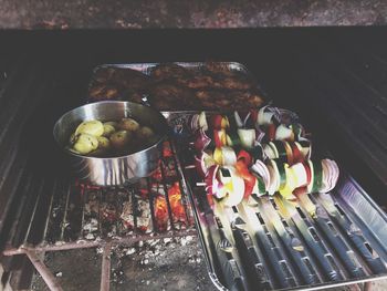 Close-up of meat on barbecue grill