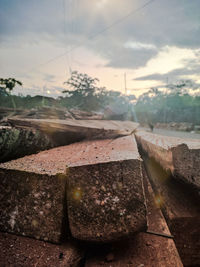 Close-up of old wall against sky