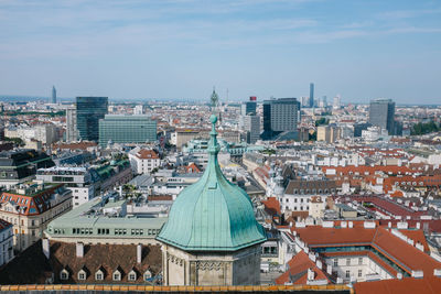 High angle view of buildings in city