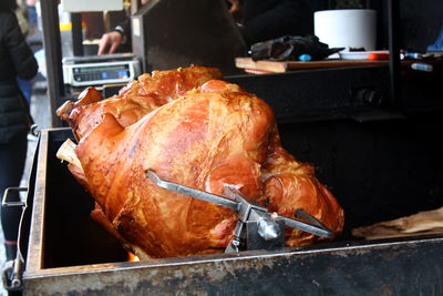 Close-up of food on barbecue grill