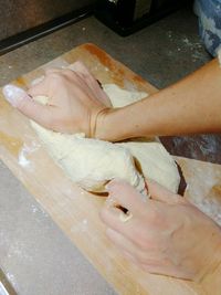 High angle view of person preparing food