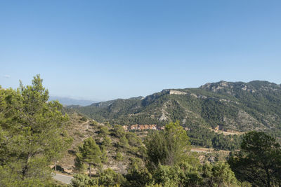 Scenic view of landscape against clear blue sky