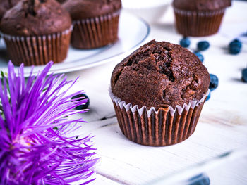 Close-up of cupcakes on table