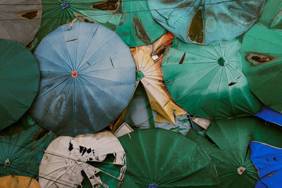 High angle view of abandoned umbrellas