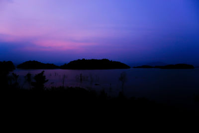 Scenic view of lake against sky at sunset