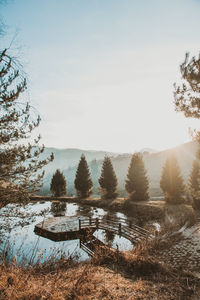 Scenic view of lake against sky during winter