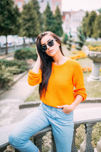 Young woman wearing sunglasses