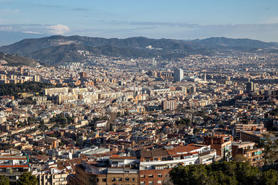 High angle shot of townscape against sky