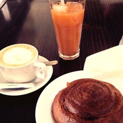 Close-up of cappuccino on table