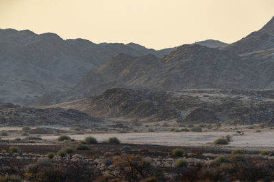 Hilly and arid landscape of namibia at sunrise