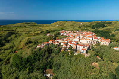 Aerial view of the susak town, the adriatic sea in croatia