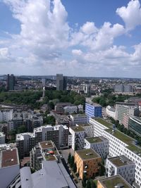 High angle view of cityscape against sky