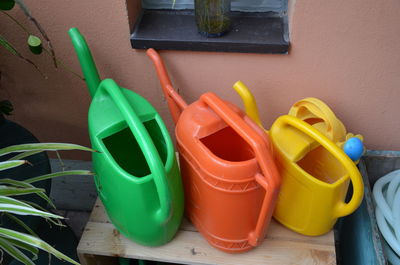 High angle view of multi colored toy on table