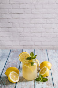 Fruits in glass on table