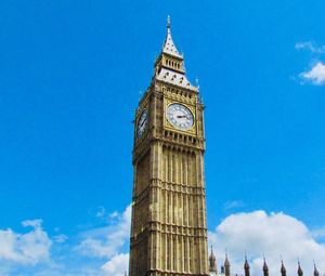 Low angle view of clock tower against sky