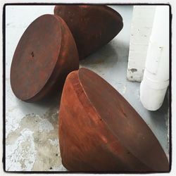 Close-up of pot on wooden wall