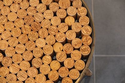 High angle view of corks