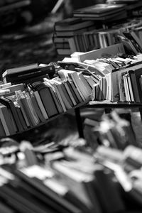 Books on table outdoors