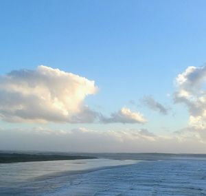 Scenic view of sea against blue sky