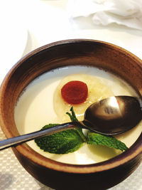 High angle view of fruits in bowl on table