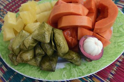 Close-up of food served in plate