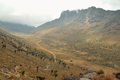 Volcanic rock formations against sky, mount kenya national park