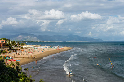 High angle view of people on beach