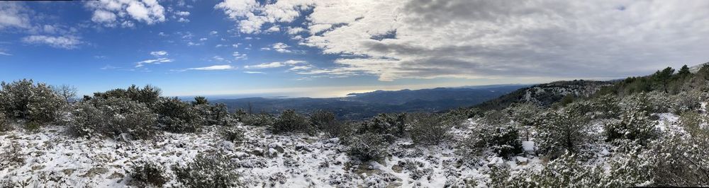 Scenic view of land against sky