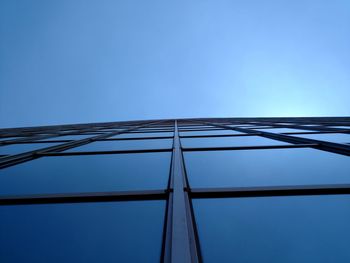 Low angle view of skyscraper against clear blue sky