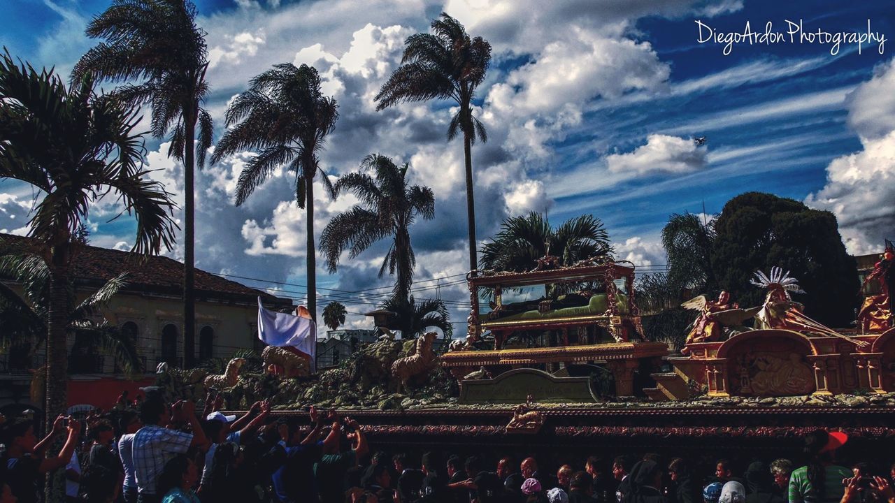 large group of people, sky, tree, palm tree, cloud - sky, crowd, men, real people, enjoyment, outdoors, women, day, people, adult