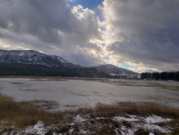 Scenic view of snowcapped mountains against sky