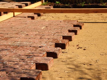 High angle view of brick wall