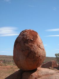 Close-up of rock formation against sky