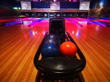 High angle view of illuminated lighting equipment on table