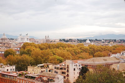 High angle view of buildings in town