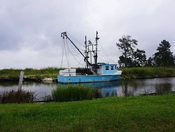 Boats moored in sea