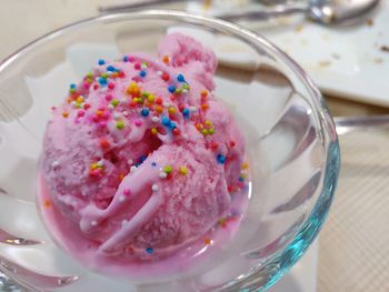 High angle view of ice cream on table