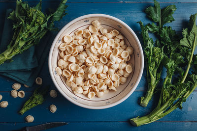 High angle view of vegetables in bowl on table