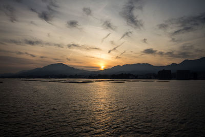 Scenic view of mountains at sunset