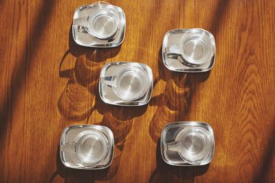 High angle view of empty glasses on table
